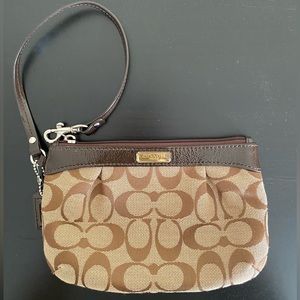 Coach Women’s Fabric Wristlet - One Size - Brown with Logo Print